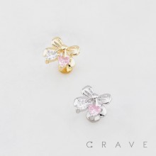 BOW RIBBON DOUBLE HEART THREADLESS (PUSH IN) 316L SURGICAL STEEL LABRET SET